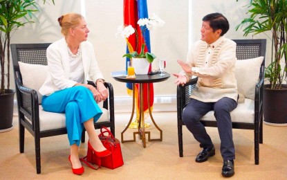 <p><strong>COURTESY CALL</strong>. German Ambassador Anke Reiffenstuel pays a courtesy call to President-elect Ferdinand “Bongbong” Marcos Jr. at the BBM headquarters in Mandaluyong City on Tuesday (June 7, 2022). They discussed global challenges including food security and climate change. <em>(Photo courtesy of BBM Media Bureau)</em></p>