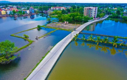 <p><strong>FARM-TO-MARKET ROAD</strong>. The 1,302 lane kilometers farm-to-market road in Barangay Lucao in Dagupan City in an aerial view. The road reduces travel time by half in transporting aquaculture products from the village to the city's market. <em>(Photo courtesy of DPWH-Ilocos)</em></p>