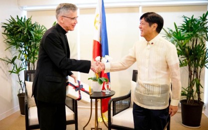 <p>President-elect Ferdinand "Bongbong" Marcos Jr. (right) and Papal Nuncio to Manila, Archbishop Charles John Brown (left) <em>(Photo courtesy of BBM Media Bureau)</em></p>