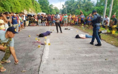 <p><strong>LEFT DEAD.</strong> The bodies of a man and woman who were shot and left dead by still unidentified gunmen in Barangay Taviran, Datu Odin Sinsuat, Maguindanao, Sunday (June 12, 2022). Authorities have yet to identify the victims, who have no identification cards with them.<em> (Photo courtesy of Datu Odin Sinsuat MPS)</em></p>
