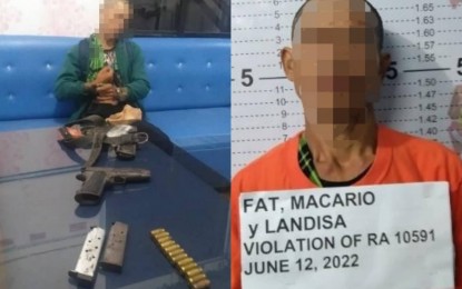 <p><strong>ARRESTED</strong>. A suspected leader of the Communist Party of the Philippines-New People's Army (CPP-NPA) was arrested by 62nd Infantry Battalion soldiers on Sunday (June 12, 2022) in Barangay Sandayao, Guihulngan City, Negros Oriental. The suspect, Macario Fat Sr., yielded a firearm and live ammunition. <em>(Photos courtesy of the Negros Oriental Provincial Police Office)</em></p>