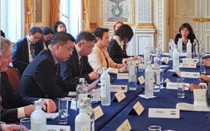<p><strong>ECONOMIC FRAMEWORK</strong>. Department of Trade and Industry Undersecretary Ceferino Rodolfo delivers the Philippines’ intervention at the United States-led meeting on the Indo-Pacific Economic Framework (IPEF) in Paris, France on June 11, 2022. Aside from the US and the Philippines, other IPEF partners are Australia, Brunei, India, Indonesia, Japan, South Korea, Malaysia, New Zealand, Singapore, Thailand, Vietnam, and Fiji. <em>(Photo courtesy of DTI)</em></p>