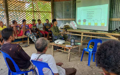 <p><strong>INFO DRIVE</strong>. The Army's 84th Infantry Battalion conducts an information and education campaign to counter the deceptive recruitment strategies of the Communist Party of the Philippines-New People’s Army (CPP-NPA), particularly among the indigenous peoples. Some 45 Dumagat and Aeta tribe members attended the information drive conducted in General Tinio, Nueva Ecija on Monday (June 13, 2022). <em>(Photo courtesy of 7ID, PA)</em></p>