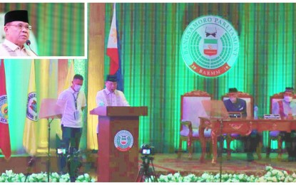 <p><strong>PRRD LEGACY.</strong> Chief Minister Ahod 'Murad' Ebrahim of the Bangsamoro Autonomous Region in Muslim Mindanao (BARMM) highlighted President Duterte’s legacy for the Bangsamoro people during the opening of the regional parliament’s fourth regular session in Cotabato City on Tuesday (June 14, 2022). He acknowledged the creation of the BARMM as President Duterte’s greatest legacy for Filipino Muslims. <em>(Photo courtesy of Bangsamoro Information Office -BARMM)</em></p>