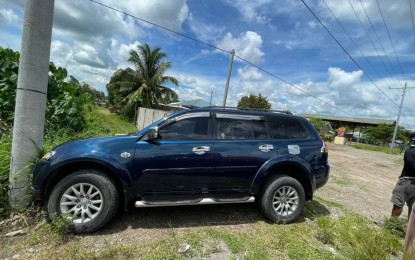 <p><strong>BULLET-RIDDLED.</strong> The vehicle of Chairperson Zoraida Mamaluba of Barangay Kamasi in Ampatuan, Maguindanao province, hit an electric post after it was ambushed on Monday afternoon (June 21, 2022). The village official had just alighted from the vehicle when the shooting occurred. <em>(Photo courtesy of Ampatuan MPS)</em></p>