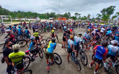 <p><strong>ADVOCACY RIDE.</strong> Bikers from southern Negros arrive at the Himamaylan City Hall grounds after completing the 7th Tour of the Fireflies advocacy ride on Tuesday (June 21, 2022). This year’s biking event is themed “Environmental Conservation for Food Productivity” in line with the observance of the 30th Provincial Environment Month this June. <em>(Photo courtesy of the Negros Occidental Provincial Environment Management Office)</em></p>