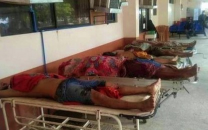<p><strong>ENCOUNTER CASUALTIES.</strong> Six of the eight bodies of suspected members of an armed group line up in beds at a hospital following an early morning encounter with policemen who tried to serve arrest warrants in Barangay Mileb, Rajah Buayan, Maguindanao, early Wednesday morning (June 22, 2022). Six other individuals, including a policeman, were wounded during the clash.<em> (Photo courtesy of Ferdinandh Cabrera–Kutangbato News)</em></p>