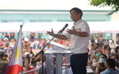 <p><strong>BETTER PHILIPPINES</strong>. President-elect Ferdinand “Bongbong” Marcos Jr. asks Filipinos to help him achieve a better Philippines during the 10th cityhood of Bacoor City in Cavite on Thursday (June 23, 2022). He also expressed confidence that he would succeed in lifting the country from poverty as long as Filipinos rally behind him.<em> (Screengrab)</em></p>