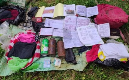 <p><strong>STORMED</strong>. Personal items and subversive documents seized by troops of the Army’s 79th Infantry Battalion after they overran a rebels’ lair in Sitio Tinibyangan, Barangay Minapasuk, Calatrava, Negros Occidental on Wednesday (June 22, 2022). The military vowed to render the group irrelevant in northern Negros. <em>(Photo courtesy of 79th Infantry Battalion, Philippine Army)</em></p>