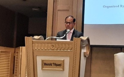 <p><strong>COOPERATION.</strong> Bangladesh Ambassador to the Philippines F.M. Borhan Uddin delivers his speech in a business seminar organized by the embassy at the Dusit Thani Hotel in Makati City on Friday (June 24, 2022). Uddin said there is much to explore to improve economic ties between the Philippines and Bangladesh as the two countries celebrate 50 years of diplomatic relations. <strong><em>(PNA photo by Kris Crismundo)</em></strong></p>