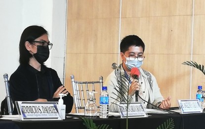 <p><strong>PERSONALITY DEV’T</strong>. Dr. Angeline Calatan (right), medical officer of the Department of Education in Cordillera, says in a press conference on Monday (June 27, 2022) that their agency focuses more on developing critical thinking among learners than on scare tactics to keep the youth away from illegal drugs. She said the DepEd has integrated anti-drug topics into its age-appropriate curriculum for the learners' better understanding. <em>(PNA photo by Liza T. Agoot)</em></p>