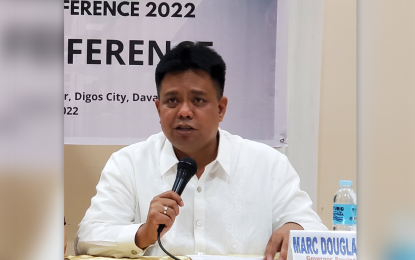 <p><strong>INSURGENCY-FREE.</strong> Outgoing Davao del Sur Gov. Marc Douglas IV Cagas underscores Tuesday (June 28, 2022) the importance of maintaining the programs of the National Task Force to End Local Communist Armed Conflict (NTF ELCAC) to sustain peace and order.  Cagas also announced that Davao del Sur is now insurgency-free. <em>(PNA photo by Che Palicte)</em></p>