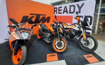 <p><strong>MADE IN PH</strong>. KTM motorcycles in AC Centrale showroom in Bonifacio Global City. Engines of KTM motorcycles are now being produced in the Philippines, complementing its local assembly for 13 motorcycle models in the country. <em>(PNA photo by Kris Crismundo)</em></p>