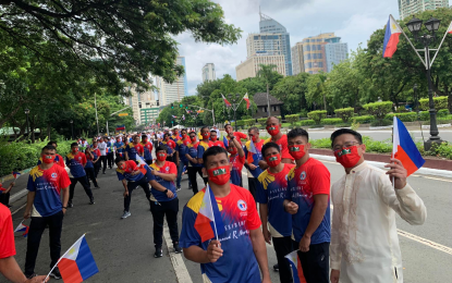 <p><strong>PRIORITY ON SPORTS</strong>. Twenty-five athletes and coaches in wushu, sepak takraw, jiu jitsu, judo, kurash, shooting, rowing and gymnastics ready to join the military civic parade honoring the oath-taking of Ferdinand “Bongbong” Marcos Jr. as the 17th President of the Philippines at the National Museum of the Philippines in Manila on Thursday (June 30, 2022). Philippine Olympic Committee President Abraham “Bambol” Tolentino hailed Marcos’s priority on sports. <em>(Photo courtesy of PSC)</em></p>