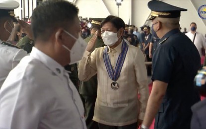 <p>President Ferdinand “Bongbong” Marcos Jr. at Philippine Air Force's 75th anniversary <em>(Photo courtesy of Mark Fetalco/PTV)</em></p>