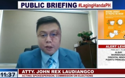 <p>Comelec acting spokesperon John Rex Laudiangco <em>(Screengrab from Laging Handa briefing)</em></p>