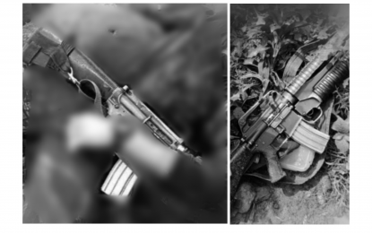 <p><strong>REBELS’ FIREARMS</strong>. Some of the firearms recovered by military and police troops after their encounter with CPP-NPA rebels in Barangay Santol, Binalbagan, Negros Occidental on Wednesday (July 6, 2022). The four slain rebels were behind the ambush of personnel of the Binalbagan Municipal Police Station in February, the Philippine Army said on Thursday (July 7, 2022). <em>(Photos courtesy of 303<sup>rd</sup> Infantry Brigade, Philippine Army)</em> </p>
