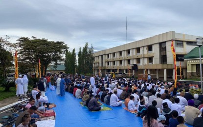 <p><strong>MORNING PRAYERS.</strong> Residents in Marawi City, Lanao del Sur gather at the provincial capitol grounds for the morning prayer in celebration of Eid'l Adha on Saturday (July 9, 2022). The Feast of Sacrifice is one of the two major holidays in Islam. <em>(Photo courtesy of Governor Mamintal Adiong Jr.)</em></p>