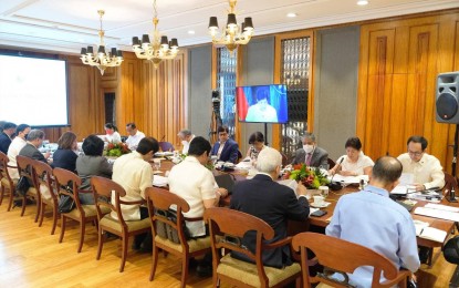 <p><strong>VIRTUAL</strong>. President Ferdinand "Bongbong" Marcos Jr. presides over a Cabinet meeting via teleconference just four days after testing positive for Covid-19. Marcos’ physician, Dr. Samuel Zacate, said the President “is on his way to a complete recovery.” <em>(Photo courtesy of PBBM's Facebook page)</em></p>