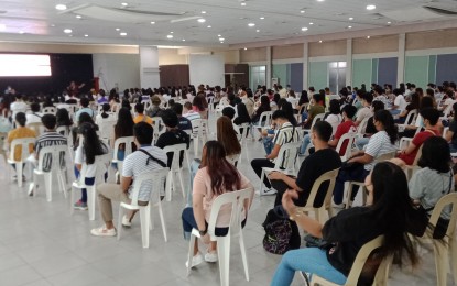 <p><strong>YOUNG WORKERS</strong>. Qualified students attend an orientation conducted by the Legazpi City Public Employment and Services Office at the Legazpi City Convention Center on Friday (July 15, 2022) before they render services under the Special Program for Employment of Students. The city government has tapped 400 students and out-of-school youths for 20 days of service starting Friday until Aug. 11, 2022. <em>(Photo courtesy of Pierre Dela Pena)</em></p>