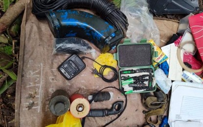 <p><strong>BANNED</strong>. Bomb-making components recovered by government troops in Northern Samar on Feb. 10, 2022. A soldier died while five others were wounded when the New People’s Army detonated on Tuesday (July 19) internationally-banned anti-personnel mines in the remote Osang village in Catubig, Northern Samar. <em>(Photo courtesy of Philippine Army)</em></p>