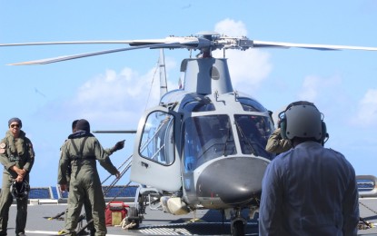 <p><strong>ANTI-SUBMARINE DRILL.</strong> The Philippine Navy's AW-109 helicopter undergoes preparations for its participation in the combined anti-submarine warfare exercise during the sea phase of the Rim of the Pacific (RIMPAC) 2022 on July 14, 2022. During the exercise, personnel on board a surface or air asset were tasked and trained to recognize a submarine maneuvering broached and submerged at periscope depth. <em>(Photo courtesy of the Philippine Navy)</em></p>