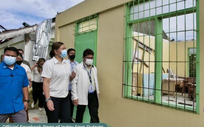 <p><strong>INSPECTION.</strong> Vice President and Education Secretary Sara Duterte (center) visits schools affected by Typhoon Odette in Bohol on Friday (July 22, 2022). Duterte met with officials to discuss their needs after the devastation caused by the typhoon in December last year. <em>(Photo courtesy of the Office of the Vice President)</em></p>