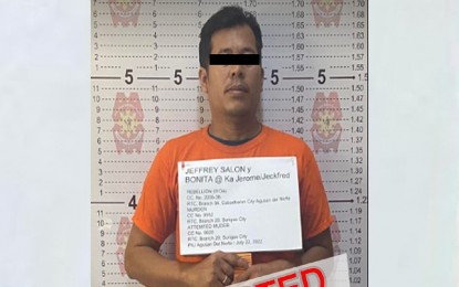 <p><strong>NABBED.</strong> Jeffrey Salon, 41, a New People’s Army member with three standing arrest warrants, fell to authorities from the Caraga Region in the City of San Jose Del Monte, Bulacan on Friday (July 22, 2022). The day before, another rebel leader operating in the region was arrested in Butuan City. <em>(Photo courtesy of ADNPPO)</em></p>