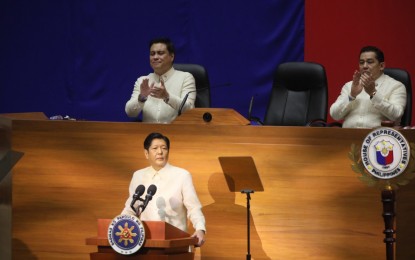 <p>SONA. President Ferdinand R. Marcos Jr. delivers his first State of the Nation Address (SONA) on July 25, 2022. Marcos is set to deliver his second SONA at the House of Representatives in Quezon City on July 24, 2023. <em>(File photo)</em></p>