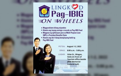 <p><strong>MOBILE BRANCH</strong>. The Home Development Mutual Fund (Pag-IBIG Fund) will take its Lingkod Pag-IBIG on Wheels (LPOW) to the municipality of Miagao, Iloilo from Aug. 1 to 2, 2022. The LPOW is a mobile branch deployed to areas that are underserved or where internet signal is weak, said Pag-IBIG Molo Branch Manager Mary Faith Jocelyn Poylan in an interview on Wednesday (July 27, 2022).<em> (Image courtesy of Pag-IBIG Molo Branch)</em></p>