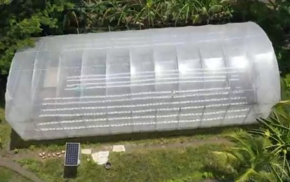 <p><strong>GREENHOUSE</strong>. The greenhouse with a solar panel is part of the model farm turned over by the National Irrigation Administration in Davao Region (NIA-11) on July 27, 2022, to the Palayan ng B'laan Communal Irrigation Association, Inc. in New Cabasagan, Matanao, Davao del Sur. The PHP1-million model farm also comprised of a 403.90sqm open field farmland with a storage tank, drip irrigation, sprinklers, a solar-powered pump, and a solar panel. <em>(Photo from NIA-11)</em></p>