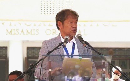 <p>Misamis Oriental Governor Peter M. Unabia during the flag raising ceremony on Monday (August 1, 2022).<em> (Image courtesy of Misamis Oriental PIO)</em></p>