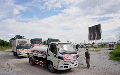 <p><strong>RELIEF GOODS</strong>. The provincial government of Pampanga sends off 29 vehicles to bring aid to the victims of the magnitude 7 earthquake in Abra on Wednesday (Aug. 3, 2022). The relief assistance included 20,000 food packs, water, and rice. <em>(Photo courtesy of the Provincial Government of Pampanga)</em></p>