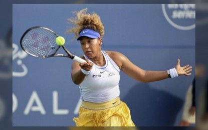 <p>Naomi Osaka of Japan plays in a first-round match at the Silicon Valley Classic against China's Zheng Qinwen on Aug. 2, 2022, in San Jose, California.<em> (Kyodo)</em></p>