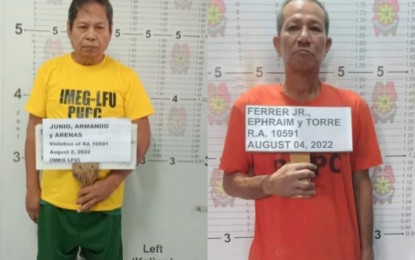 <p><strong>ROGUE EX-COPS</strong>. Two former members of the Philippine National Police were arrested by the anti-scalawag unit of the PNP in the provinces of Pangasinan and Rizal early this August. The suspects, shown in photo, were nabbed for violation of Republic Act 10591, the Comprehensive Firearms and Ammunition Regulation Act.<em> (Photos courtesy of PNP IMEG)</em></p>