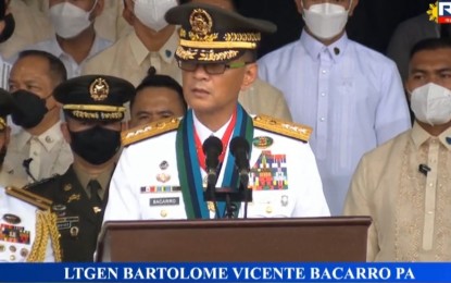 <p>AFP chief-of-staff Lt. Gen. Bartolome Vicente Bacarro <em>(Screengrab from RTVM)</em></p>