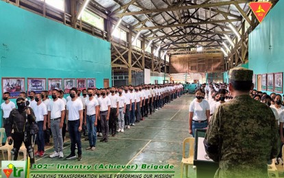 <p><strong>ROTC SUMMER CAMP</strong>. A total of 331 young men and women are currently undergoing a month-long ROTC Summer Camp Training at the 302nd Infantry Brigade headquarters in Tanjay City, Negros Oriental. Brigade Commander Brig. Gen. Leonardo Peña (back to the camera) welcomed the trainees at the opening on August 7, 2022. <em>(Photo courtesy of the 302nd Infantry Brigade)</em></p>