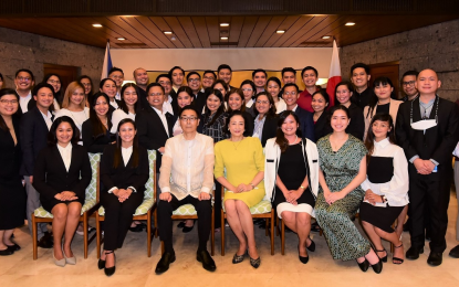 <p><strong>JAPAN-BOUND</strong>. The 2022 Japan Exchange and Teaching (JET) program participants with Ambassador Kazuhiko Koshikawa and Mme. Yuko Koshikawa during the send-off reception in Makati last month. The Japanese Embassy on Tuesday (Aug. 9, 2022) said 47 Filipinos were selected to be part of the JET program. <em>(Photo courtesy of Japan Embassy in Manila)</em></p>