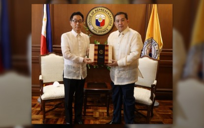 <p><strong>STRATEGIC TIES</strong>. Japanese Ambassador to the Philippines Koshikawa Kazuhiko (left) pays a courtesy call on Speaker Martin Romualdez at the House of Representatives on Tuesday (Aug. 9, 2022). Romualdez and Ambassador Koshikawa discussed the long-standing relations between the Philippines and Japan with the Filipino lawmaker vowing to pursue reforms to improve strategic ties with Japan. <em>(Photo courtesy of Speaker Romualdez' office)</em></p>