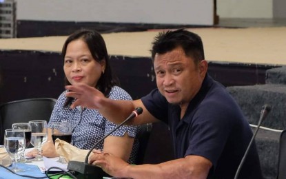 <p><strong>REALIGNMENT OF FUNDS</strong>. Negros Oriental Governor Pryde Henry Teves, with DILG provincial director Farah Gentuya, during the provincial Task Force to End Local Communist Armed Conflict meeting on Tuesday (Aug. 10, 2022). The governor said he is asking for the realignment of PHP30 million in government funds for the repair of two unusable bridges in Manjuyod and a drainage system in Sibulan. <em>(Photo by Judy Flores Partlow)</em></p>