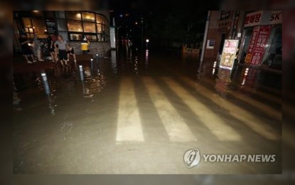 <p><strong>FLOODED</strong>. Roads in Cheongju, about 110 kilometers south of Seoul, are flooded on Aug. 10, 2022, following record rainfall. Casualties from this week's heavy rains have risen to 11 people dead and eight others missing, officials said Thursday. <em>(Yonhap)</em></p>