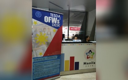 <p><strong>TESDA OFW DESK</strong>. Returning overseas Filipino workers (OFW) can approach the Technical Education and Skills Development Authority (TESDA) OFW Desk in the different international airports in the country. Those manning these desks will guide them through TESDA's various services and programs. <em>(PNA file photo by Cristina Arayata)</em></p>