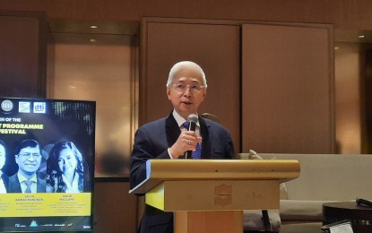 <p><strong>REDEFINING MSMEs</strong>. Trade Secretary Alfredo Pascual delivers his speech at the launch of the Philippine Fintech Festival and SME Financial Empowerment Program at Shangri-La The Fort Manila in Taguig City on Friday (Aug. 12, 2022). Pascual shared the agency's initiative to tweak the classification of micro, small and medium enterprises amid changes in business operations due to digitalization. <em>(PNA photo by Kris Crismundo)</em></p>