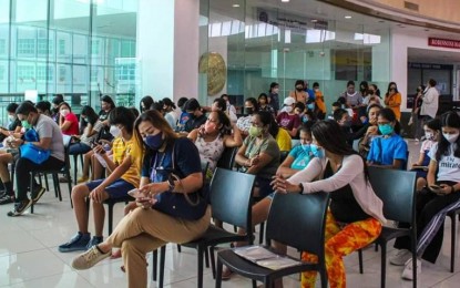 <p><strong>VAX DRIVE.</strong> Residents avail of free Covid-19 vaccines during the kickoff of the “PinasLakas” campaign at a mall in Antique province on Aug. 4, 2022. The Integrated Provincial Health Information Office said at least 5,200 availed of shots as of the August 11 data. <em>(Photo courtesy of Antique IPHO)</em></p>