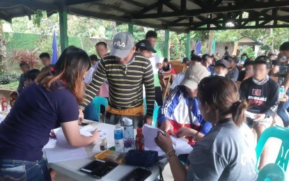 <p style="text-align: left;"><strong>AID FOR EX-REBELS</strong>. Some of the rebels during the payout of cash assistance in Catarman, Northern Samar province on August 12, 2022. At least 34 former rebels received a total of PHP260,000 cash assistance from the national government. <em>(Photo courtesy of Philippine Army) </em></p>