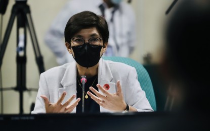 <p><strong>HEALTH SITUATION.</strong> Undersecretary Maria Rosario Vergeire, Department of Health Officer-in-Charge, briefs senators during a meeting conducted by the Committee on Health and Demography on Monday (Aug. 15, 2022). Vergeire suggested improvements to primary heatlh care programs. <em>(Photo courtesy of Senate PRIB)</em></p>