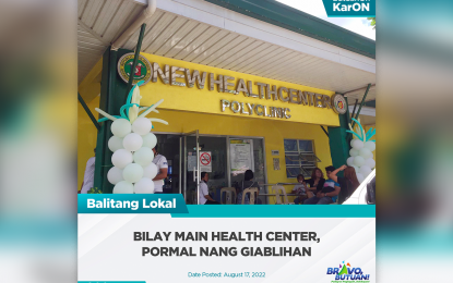 <p><strong>NEW HEALTH FACILITY</strong>. The Butuan City government opened Tuesday (Aug. 16, 2022) the Bilay Main Health Center to extend services to 16 outlying villages. Medical consultations, laboratory, X-ray, pre-natal, and birthing are among the free health services offered by the facility. <em>(Photo courtesy of Butuan CIO)</em></p>
