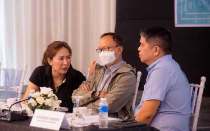 <p><strong>WORKING FOR SAMAR</strong>. Governors Sharee Ann Tan of Samar, Ben Evardone of Eastern Samar, and Edwin Ongchuan of Northern Samar (left to right) gather for a forum in Catbalogan City, Samar on Wednesday (Aug. 17, 2022). During the forum, they agreed to come up with a multi-year peace and development plan. <em>(Photo courtesy of Department of the Interior and Local Government Region 8)</em></p>