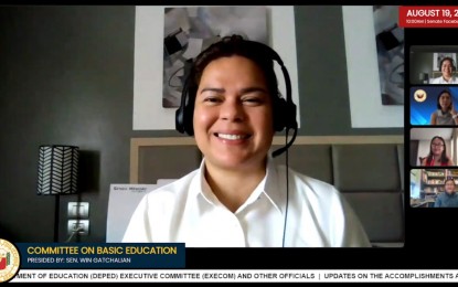 <p><strong>‘WE'RE READY’.</strong> Vice President and Education Secretary Sara Duterte delivers her opening statement during a hearing conducted by the Senate Committee on Basic Education on Friday (Aug. 19, 2022). She discussed the department’s preparations for School Year 2022-2023 and other problems hounding the education sector. <em>(Screengrab from Senate livestream)</em></p>
