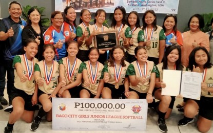 <p><strong>WINNERS</strong>. The City of Bago in Negros Occidental honors the student-athletes of Ramon Torres National High School, who won third place in the just-concluded 2022 Junior League Softball World Series in Kirkland, Washington, United States. The Asia-Pacific Region representatives received a cash incentive of PHP100,000 from the city government in rites held at the city’s Community Center on Monday (Aug. 22, 2022). <em>(PNA photo by Nanette L. Guadalquiver)   </em></p>
<p> </p>